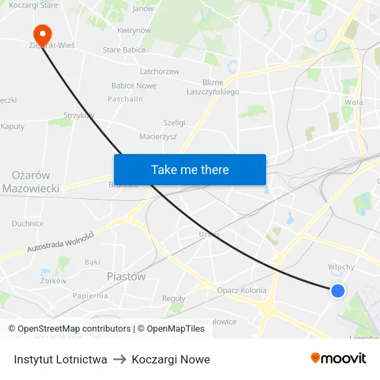 Instytut Lotnictwa to Koczargi Nowe map