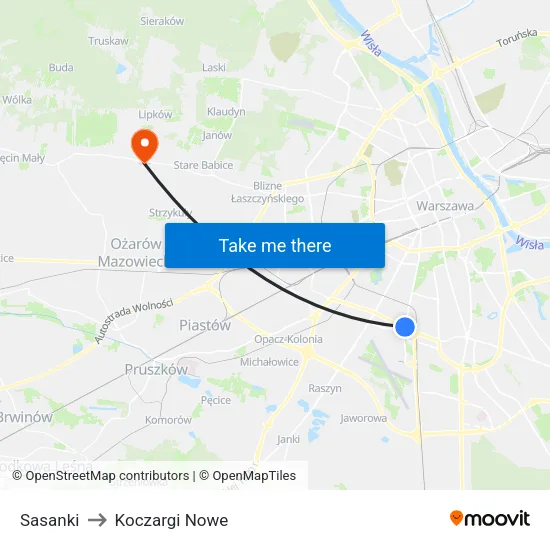 Sasanki to Koczargi Nowe map