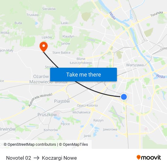 Novotel 02 to Koczargi Nowe map