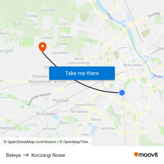 Baleya to Koczargi Nowe map