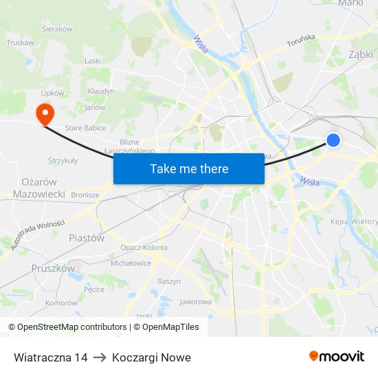 Wiatraczna 14 to Koczargi Nowe map