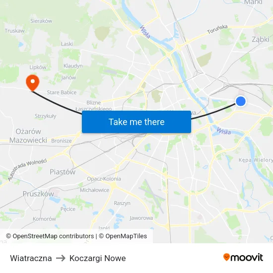 Wiatraczna to Koczargi Nowe map
