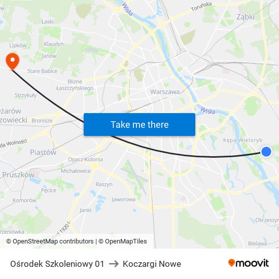 Ośrodek Szkoleniowy 01 to Koczargi Nowe map