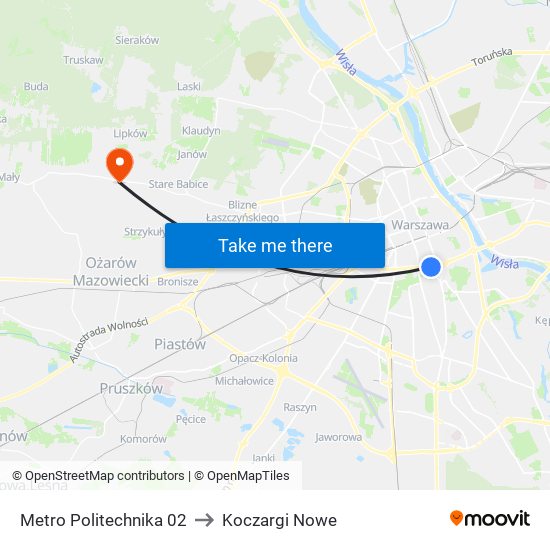 Metro Politechnika 02 to Koczargi Nowe map