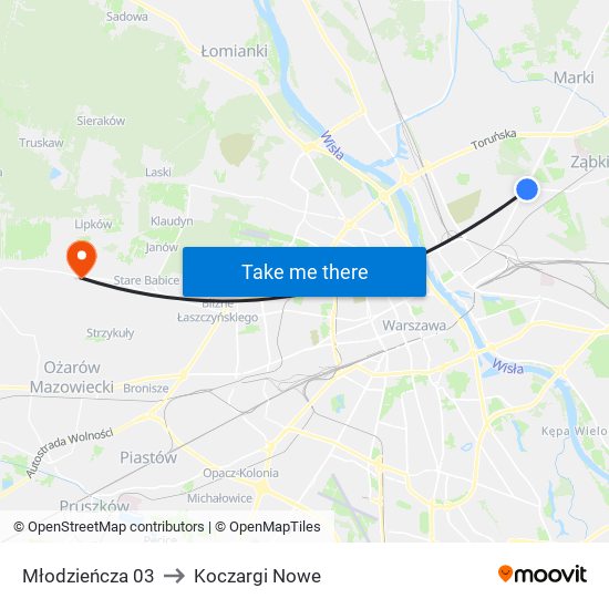 Młodzieńcza 03 to Koczargi Nowe map