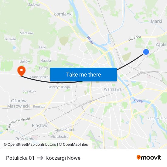 Potulicka 01 to Koczargi Nowe map