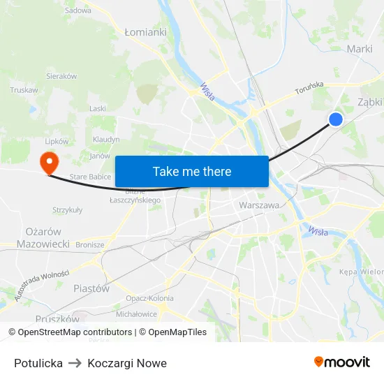 Potulicka to Koczargi Nowe map