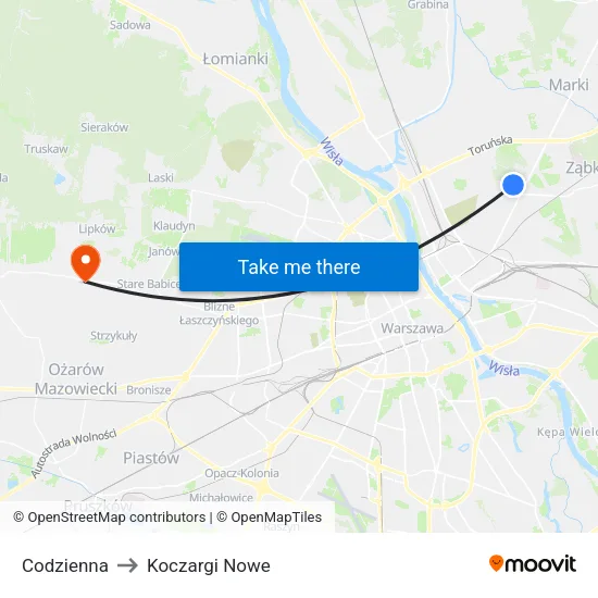 Codzienna to Koczargi Nowe map