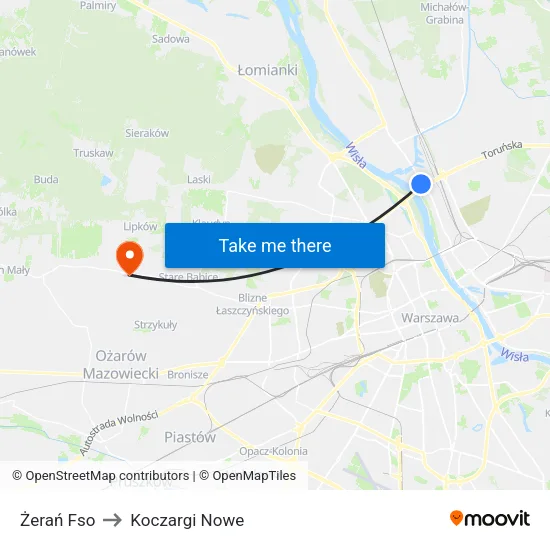Żerań Fso to Koczargi Nowe map