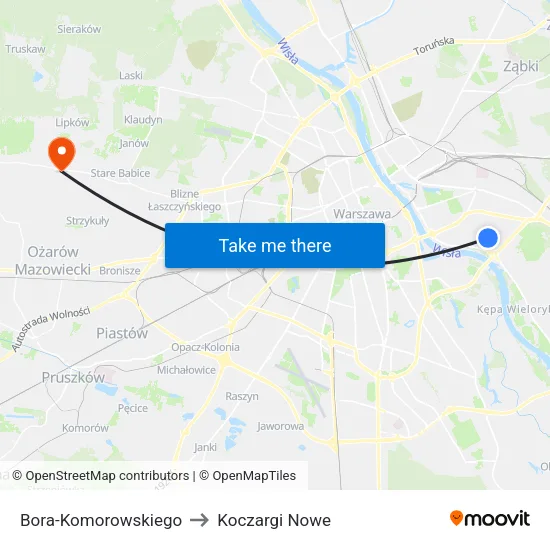Bora - Komorowskiego to Koczargi Nowe map