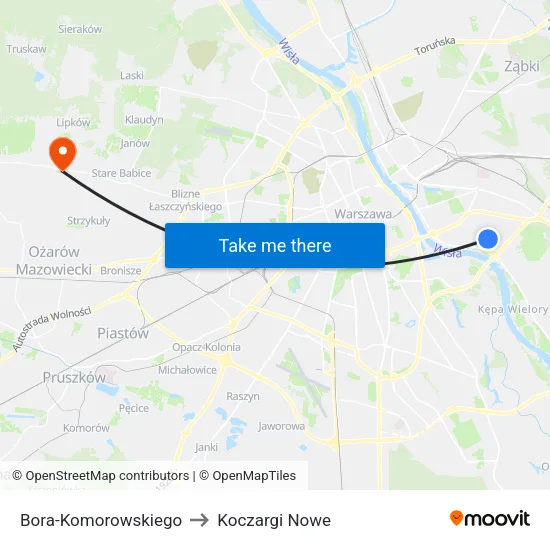 Bora - Komorowskiego to Koczargi Nowe map