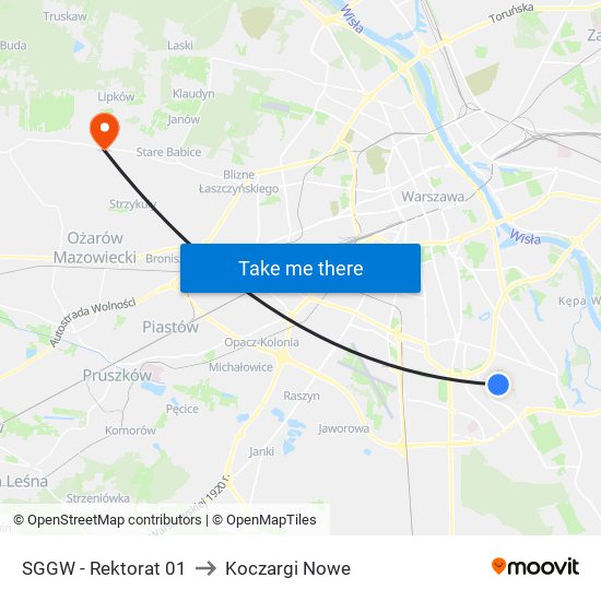 Sggw-Rektorat to Koczargi Nowe map