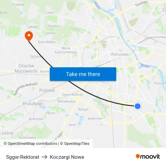 SGGW - Rektorat to Koczargi Nowe map
