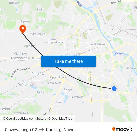 Ciszewskiego 02 to Koczargi Nowe map