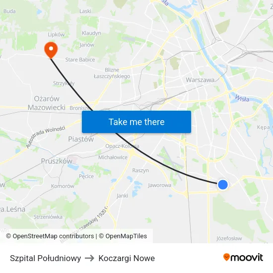 Szpital Południowy to Koczargi Nowe map