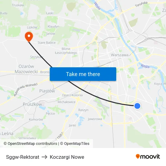 SGGW - Rektorat to Koczargi Nowe map