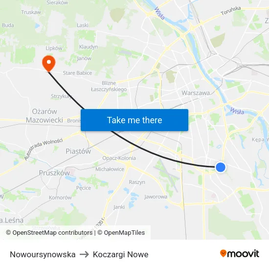 Nowoursynowska to Koczargi Nowe map