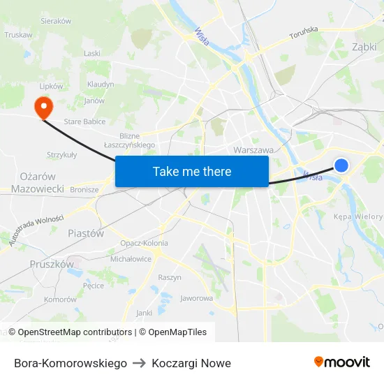 Bora - Komorowskiego to Koczargi Nowe map