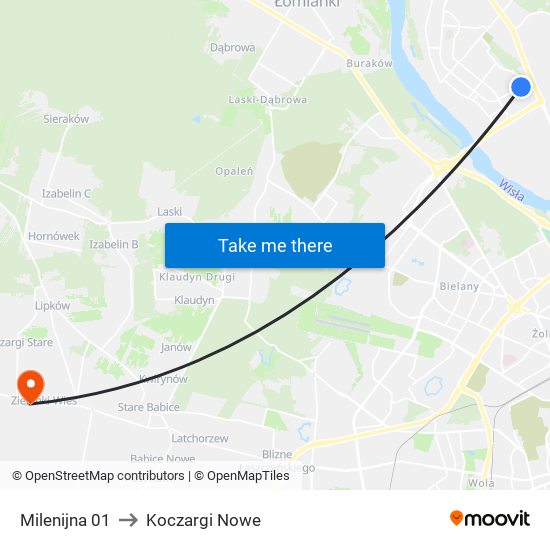 Milenijna to Koczargi Nowe map