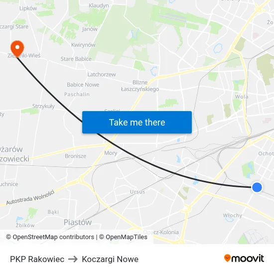 PKP Rakowiec to Koczargi Nowe map
