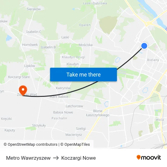 Metro Wawrzyszew to Koczargi Nowe map