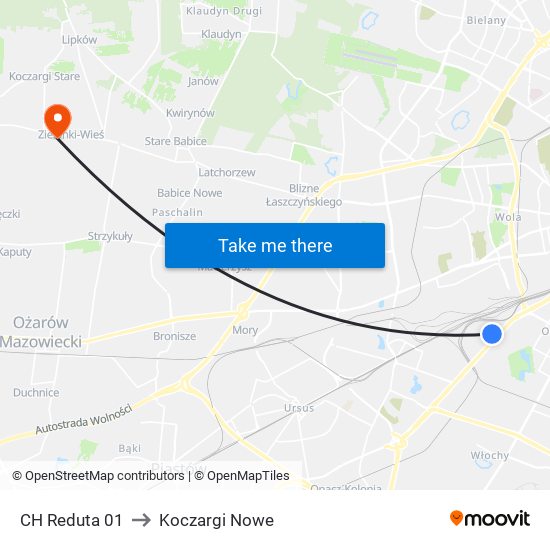 CH Reduta 01 to Koczargi Nowe map