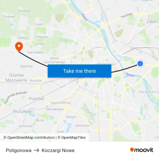 Poligonowa to Koczargi Nowe map