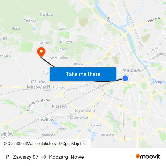 Pl. Zawiszy 07 to Koczargi Nowe map