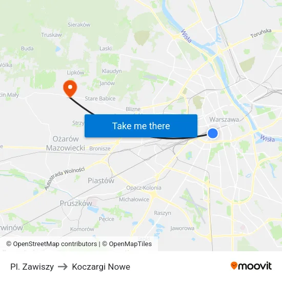 Pl. Zawiszy to Koczargi Nowe map