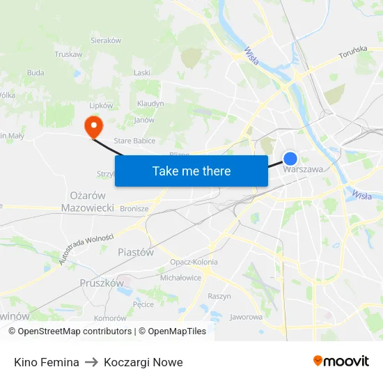 Kino Femina to Koczargi Nowe map