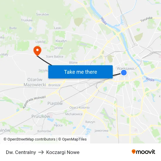 Dw. Centralny to Koczargi Nowe map