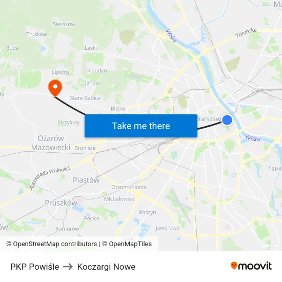 PKP Powiśle to Koczargi Nowe map