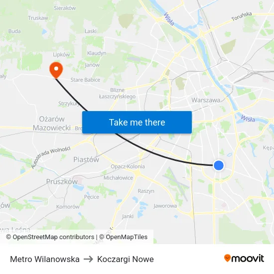 Metro Wilanowska to Koczargi Nowe map