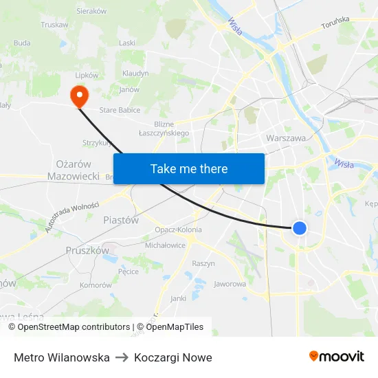 Metro Wilanowska to Koczargi Nowe map