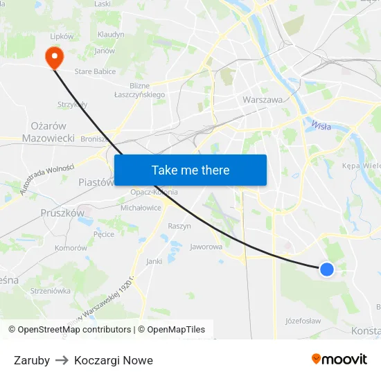 Zaruby to Koczargi Nowe map