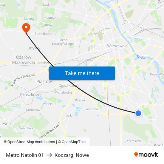 Metro Natolin 01 to Koczargi Nowe map