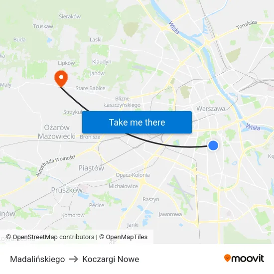 Madalińskiego to Koczargi Nowe map