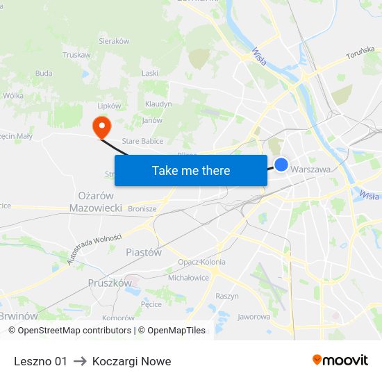 Leszno to Koczargi Nowe map