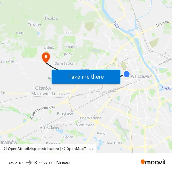 Leszno to Koczargi Nowe map
