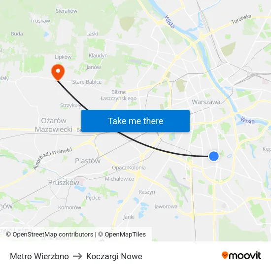Metro Wierzbno to Koczargi Nowe map