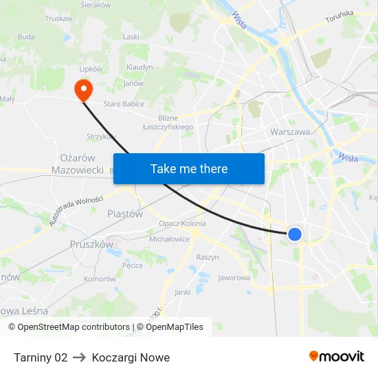 Tarniny to Koczargi Nowe map