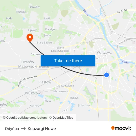 Odyńca to Koczargi Nowe map