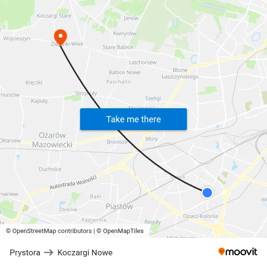 Prystora to Koczargi Nowe map