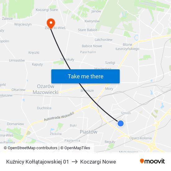 Kuźnicy Kołłątajowskiej 01 to Koczargi Nowe map