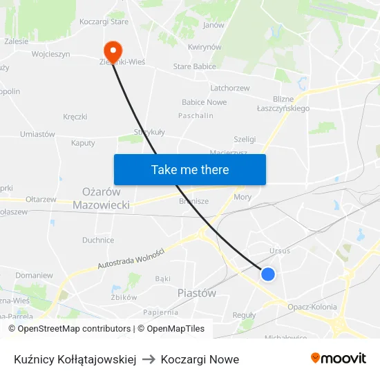 Kuźnicy Kołłątajowskiej to Koczargi Nowe map