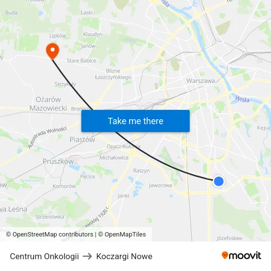 Centrum Onkologii to Koczargi Nowe map