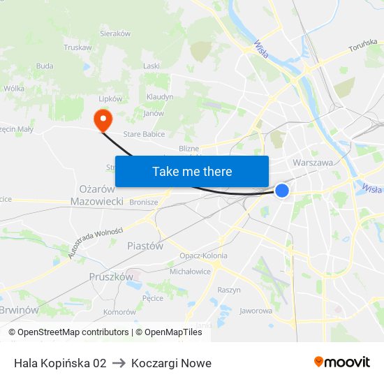 Hala Kopińska to Koczargi Nowe map