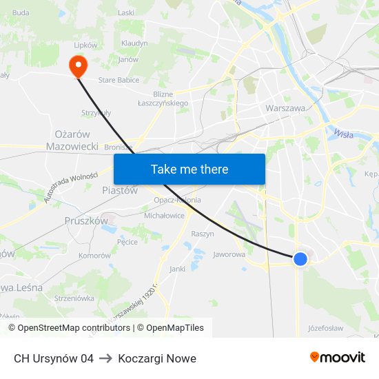 CH Ursynów to Koczargi Nowe map