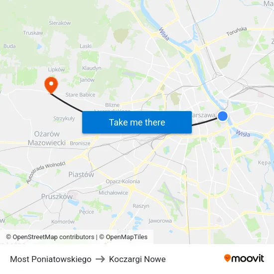Most Poniatowskiego to Koczargi Nowe map