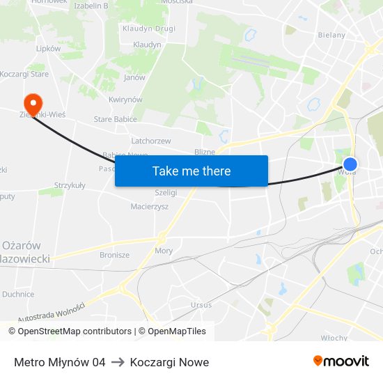 Metro Młynów to Koczargi Nowe map